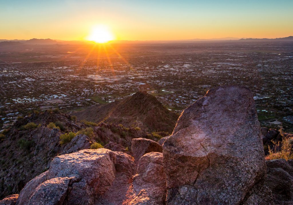 The view of Phoenix Arizona from atop Camelback Mountain.