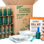 A U-Haul dish packing kit is displayed alongside other packing materials.