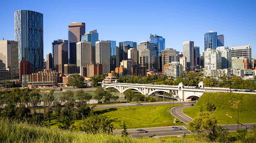 Calgary-City-Page-2 Downtown Calgary can be seen in this aerial shot on a sunny afternoon in Calgary.