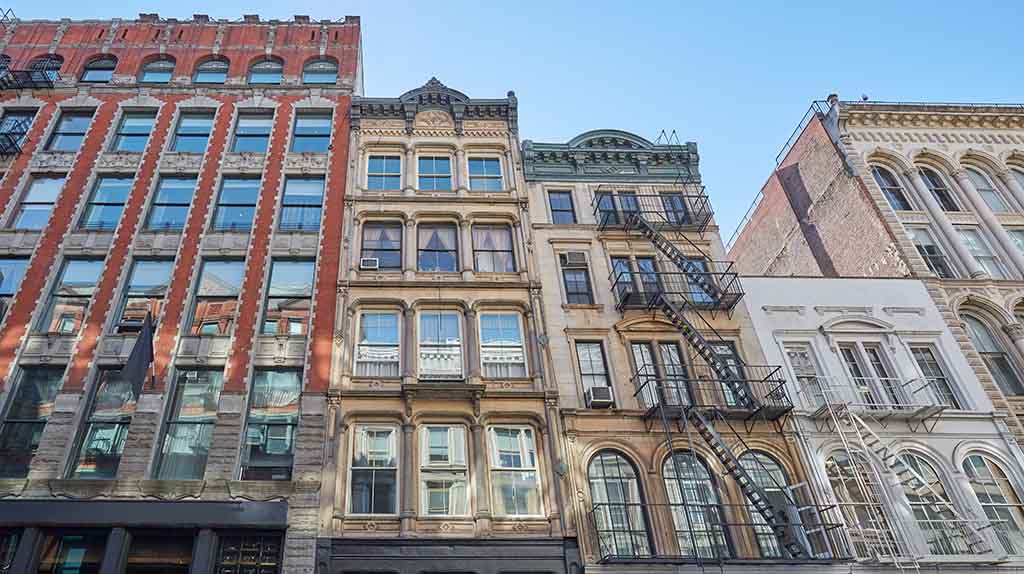 New York apartments can be seen on a sunny day.